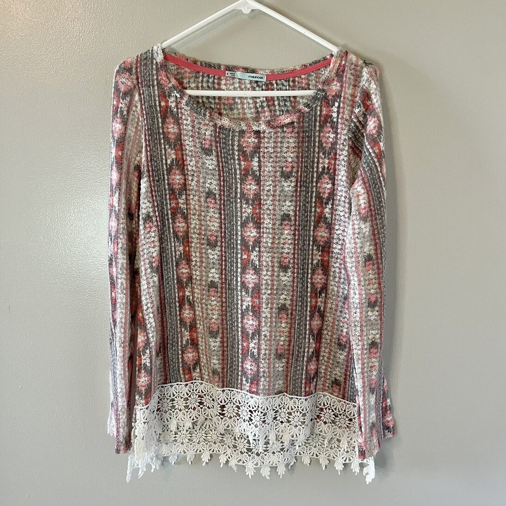 Maurices Lightweight Sweater Aztec Long Sleeve Top Crochet Size Medium